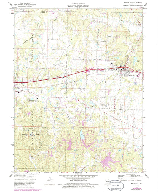 Classic USGS Wright City Missouri 7.5'x7.5' Topo Map Image