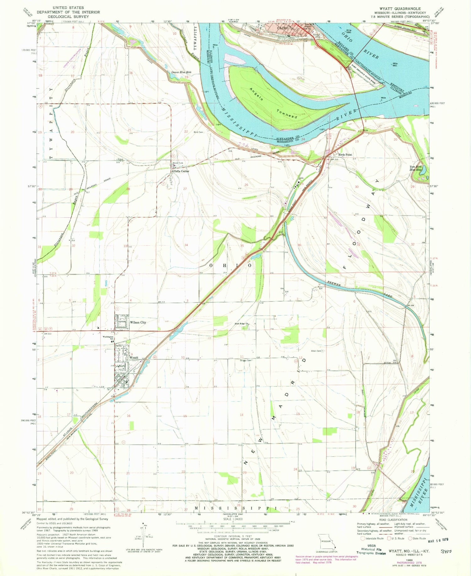Classic USGS Wyatt Missouri 7.5'x7.5' Topo Map Image