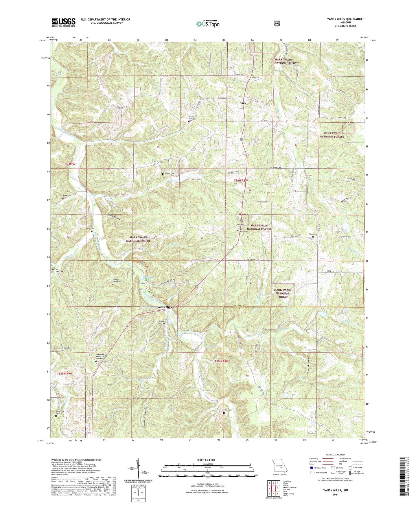 Yancy Mills Missouri US Topo Map Image