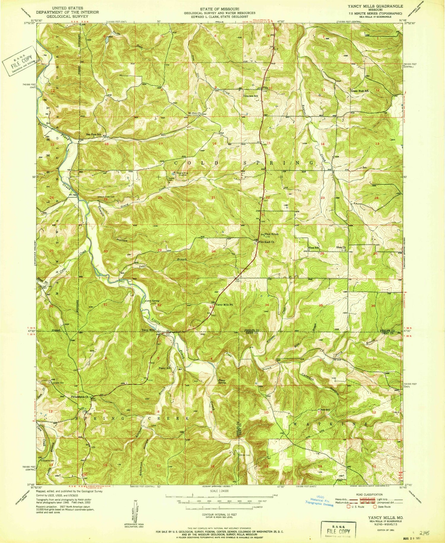 Classic USGS Yancy Mills Missouri 7.5'x7.5' Topo Map Image