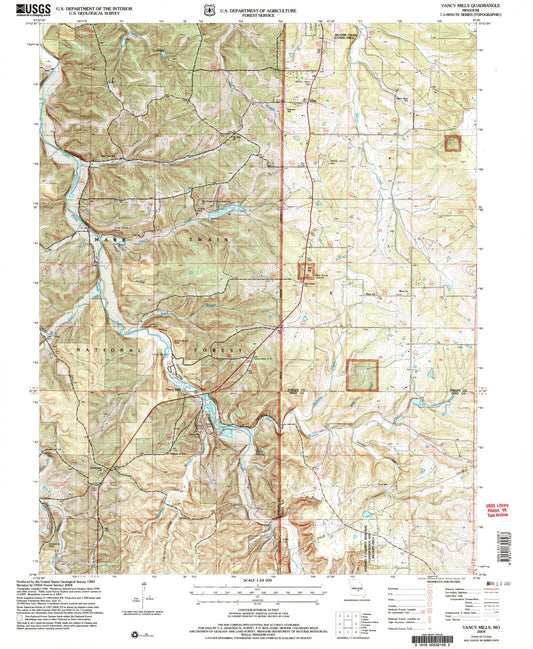 Classic USGS Yancy Mills Missouri 7.5'x7.5' Topo Map Image