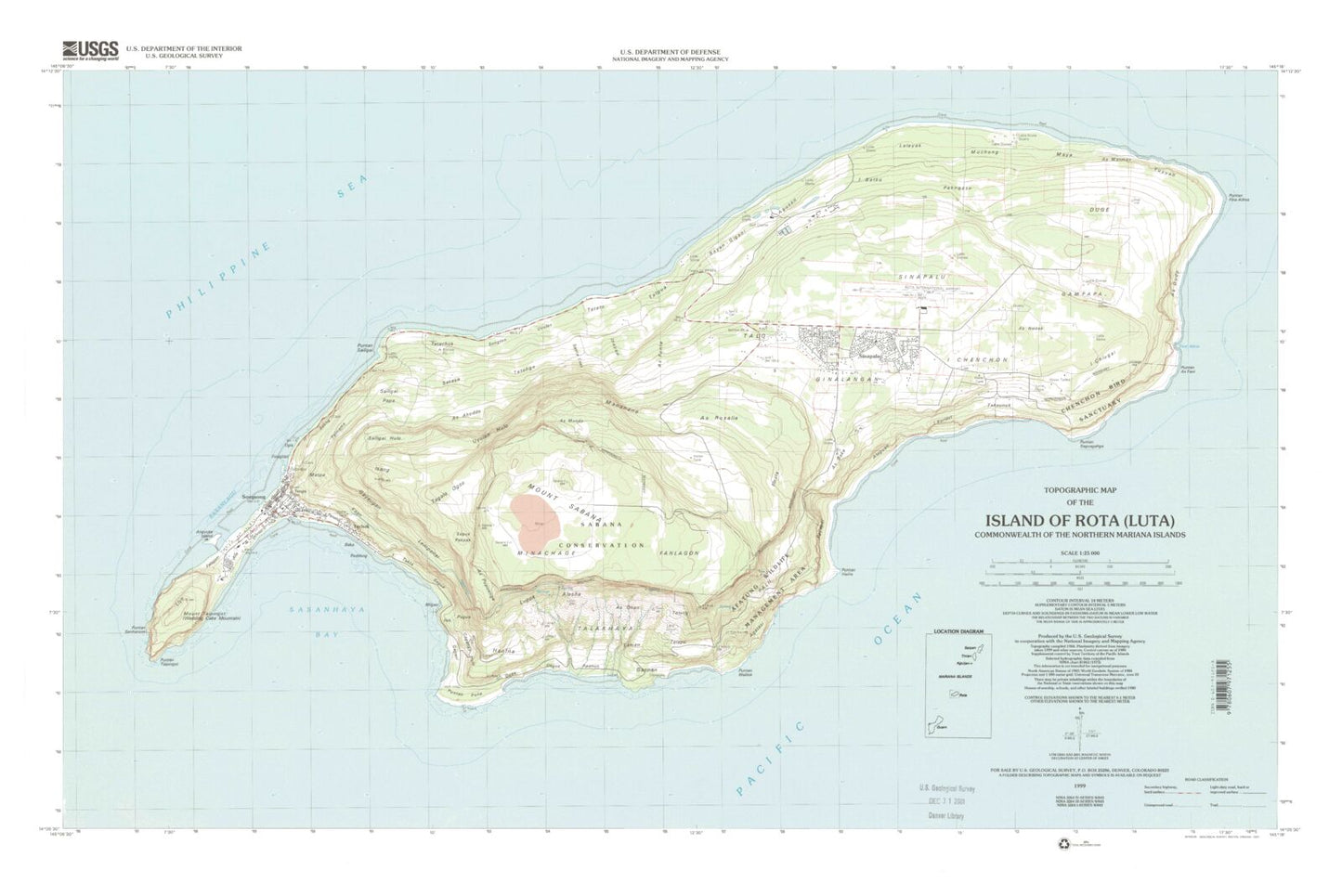 Classic USGS Island of Rota (Luta) Northern Mariana Islands 7.5'x7.5' Topo Map Image