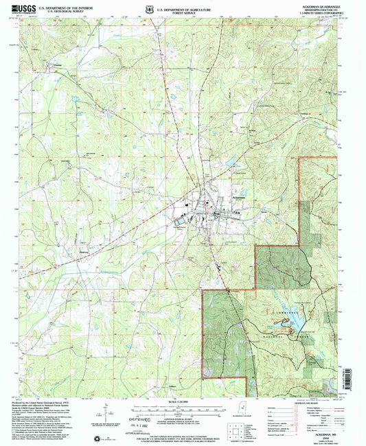 Classic USGS Ackerman Mississippi 7.5'x7.5' Topo Map Image