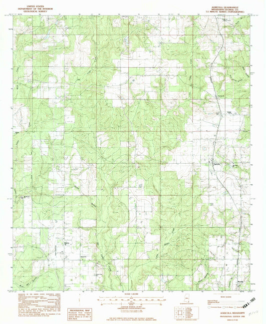 Classic USGS Agricola Mississippi 7.5'x7.5' Topo Map Image