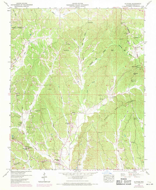 Classic USGS Altitude Mississippi 7.5'x7.5' Topo Map Image