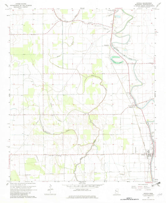 Classic USGS Arcola Mississippi 7.5'x7.5' Topo Map Image