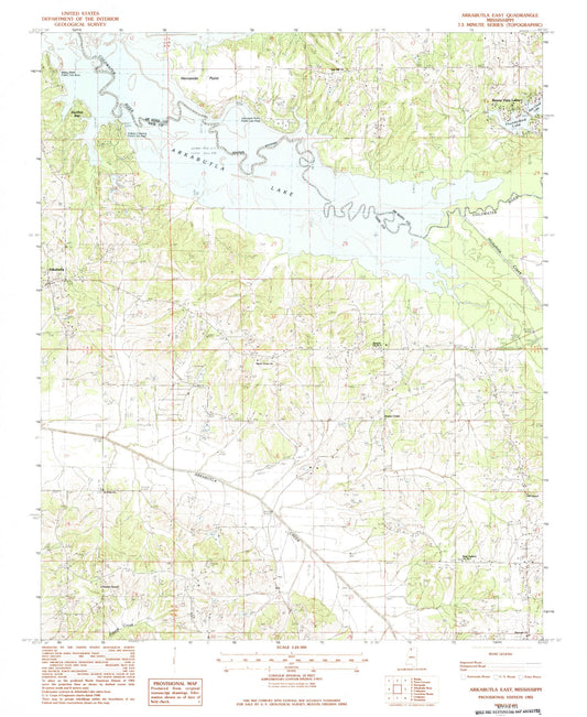 Classic USGS Arkabutla East Mississippi 7.5'x7.5' Topo Map Image