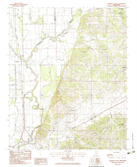 Classic USGS Arkabutla West Mississippi 7.5'x7.5' Topo Map Image