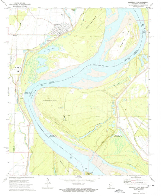 Classic USGS Arkansas City Arkansas 7.5'x7.5' Topo Map Image