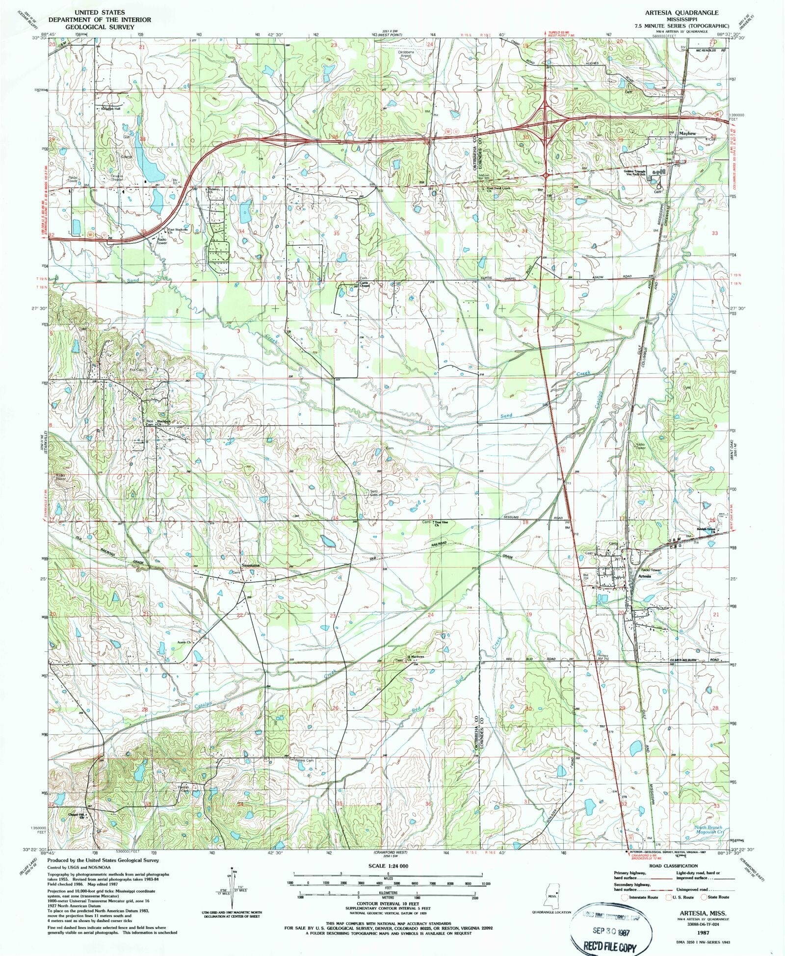 Classic USGS Artesia Mississippi 7.5'x7.5' Topo Map MyTopo Map Store