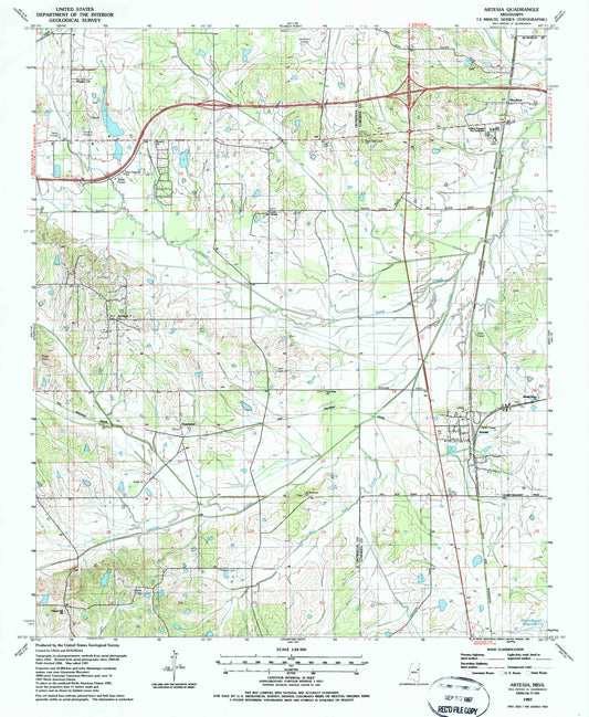 Classic USGS Artesia Mississippi 7.5'x7.5' Topo Map Image