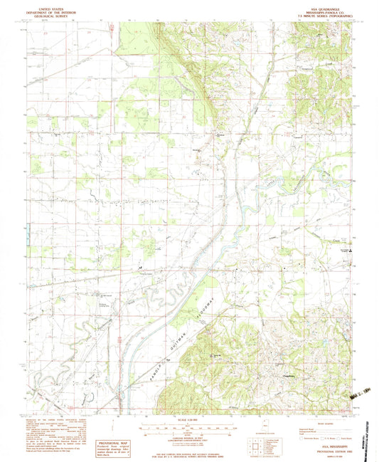 Classic USGS Asa Mississippi 7.5'x7.5' Topo Map Image