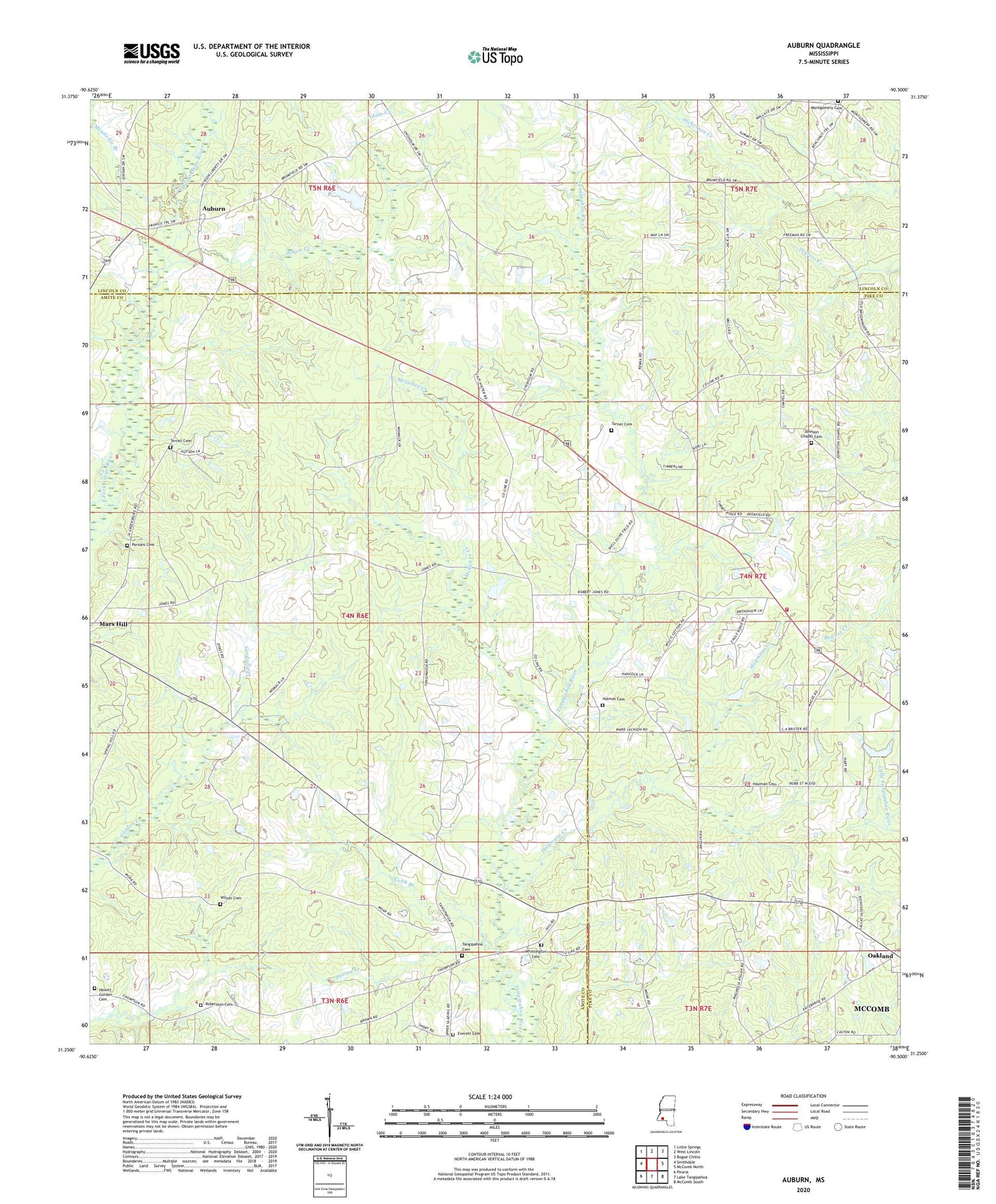 Auburn Mississippi US Topo Map Image