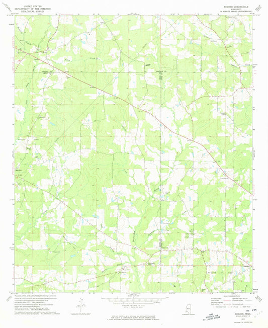 Classic USGS Auburn Mississippi 7.5'x7.5' Topo Map Image