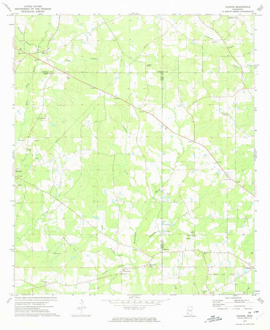 Classic USGS Auburn Mississippi 7.5'x7.5' Topo Map Image