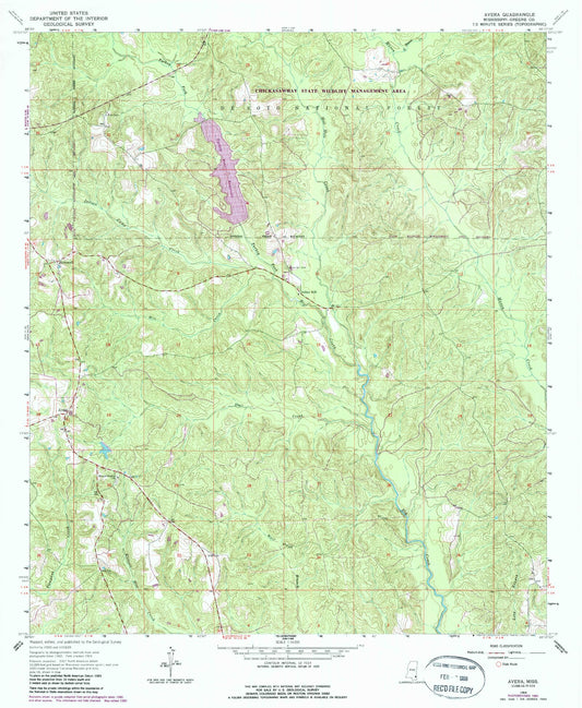 Classic USGS Avera Mississippi 7.5'x7.5' Topo Map Image