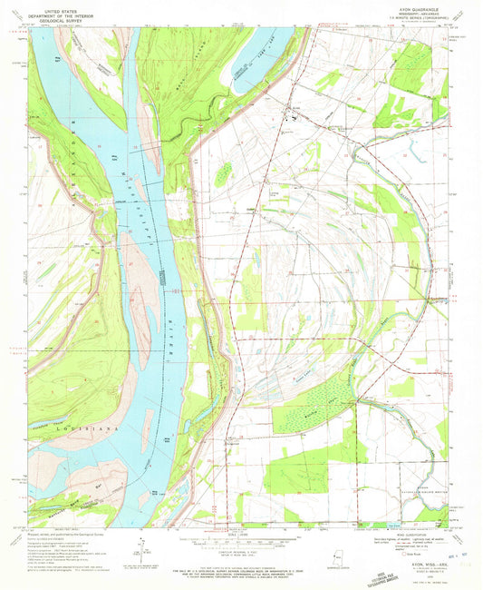 Classic USGS Avon Mississippi 7.5'x7.5' Topo Map Image