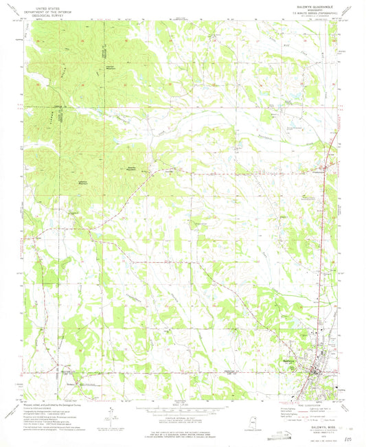 Classic USGS Baldwyn Mississippi 7.5'x7.5' Topo Map Image