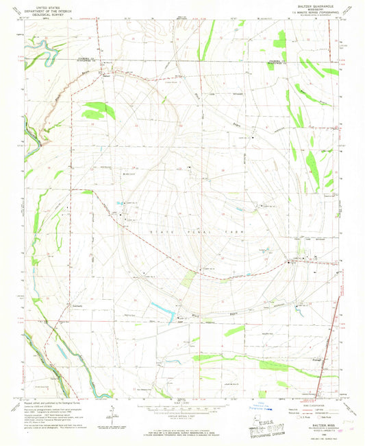 Classic USGS Baltzer Mississippi 7.5'x7.5' Topo Map Image