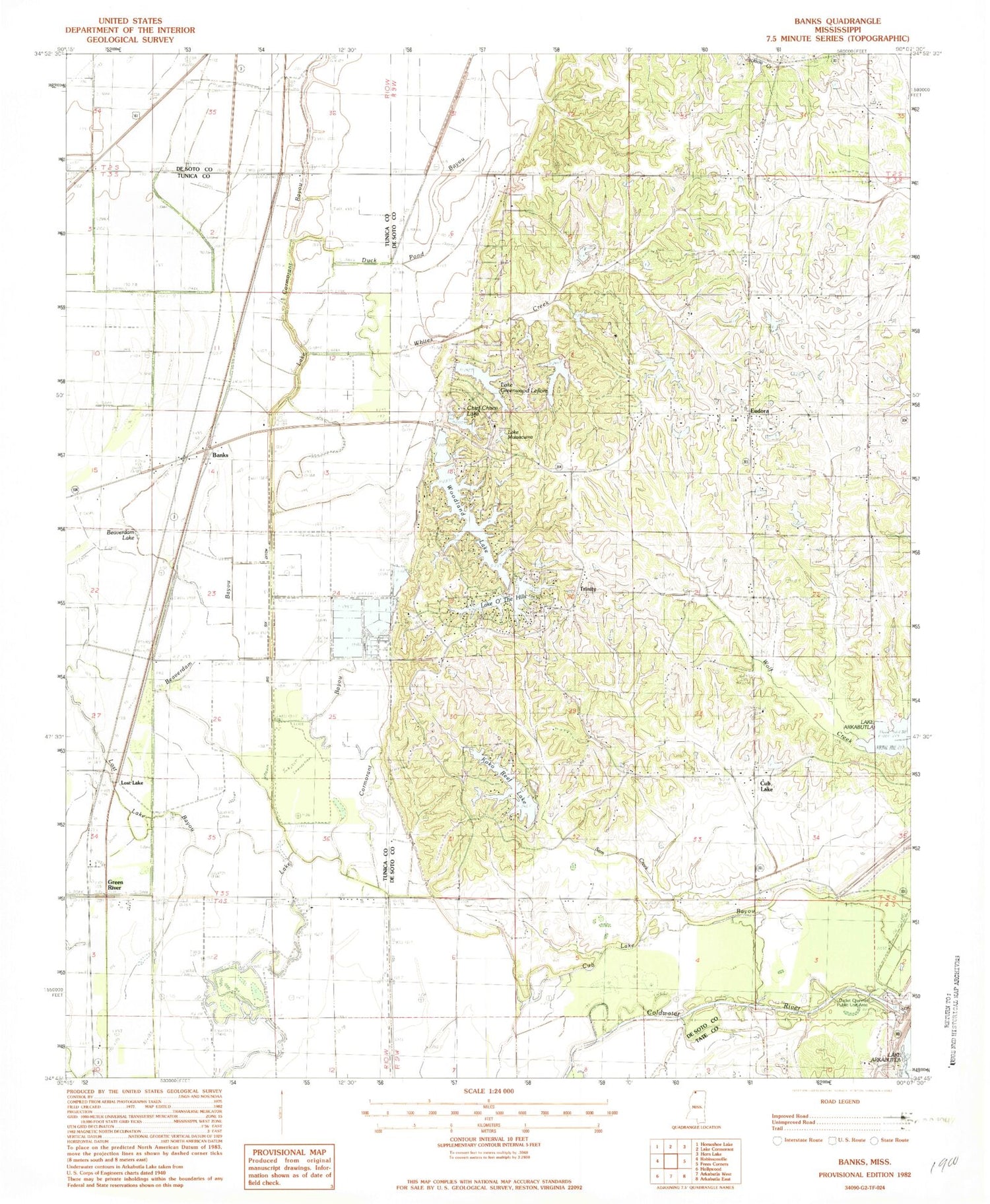 Classic USGS Banks Mississippi 7.5'x7.5' Topo Map Image