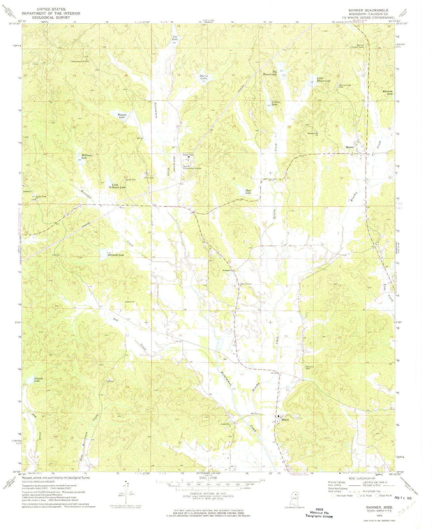 Classic USGS Banner Mississippi 7.5'x7.5' Topo Map Image