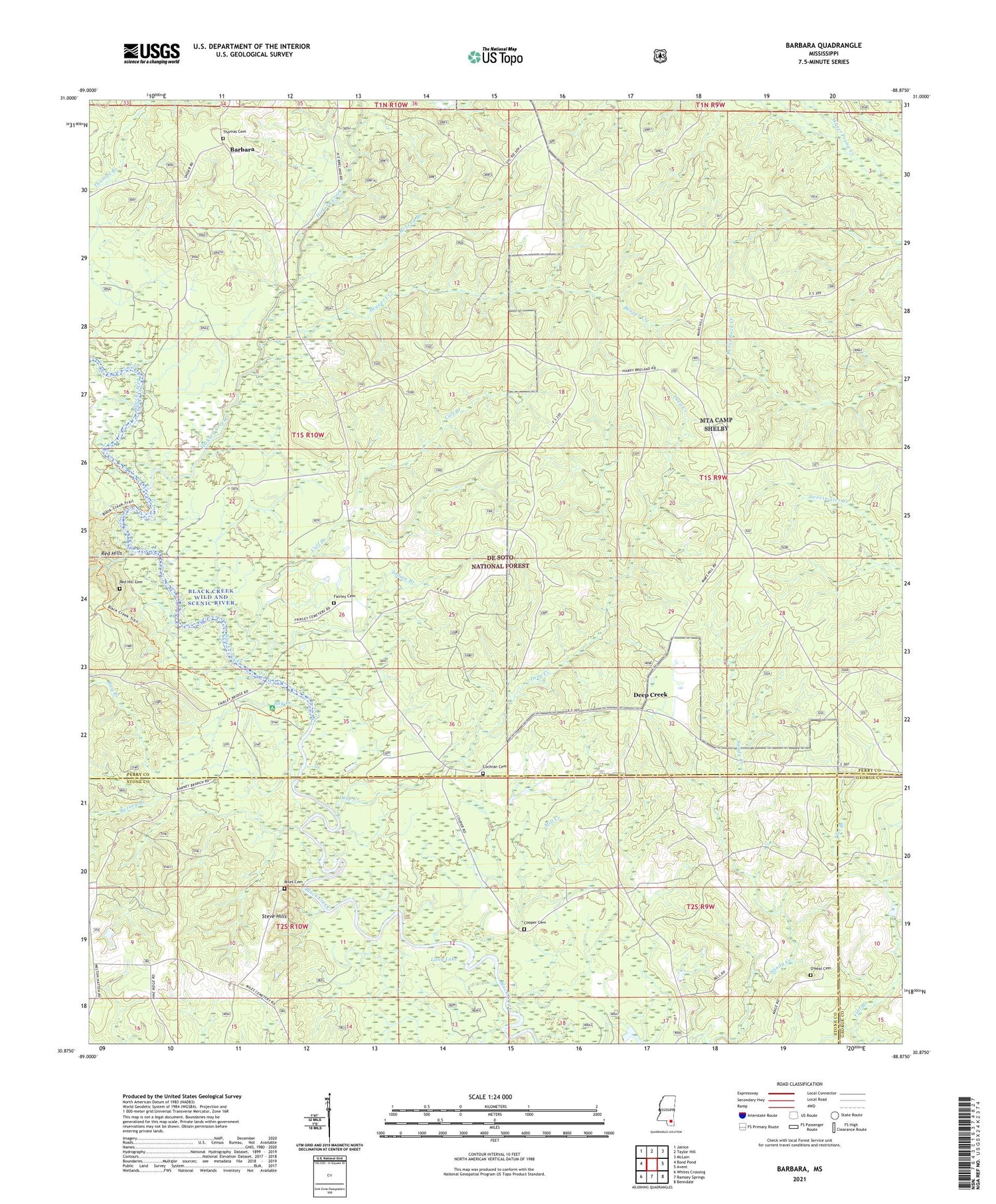 Barbara Mississippi US Topo Map Image