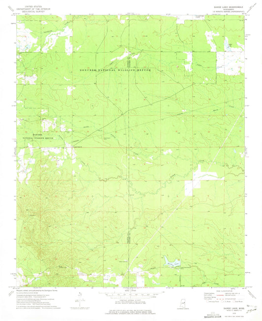 Classic USGS Barge Lake Mississippi 7.5'x7.5' Topo Map Image