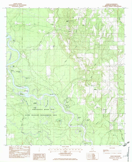 Classic USGS Basin Mississippi 7.5'x7.5' Topo Map Image