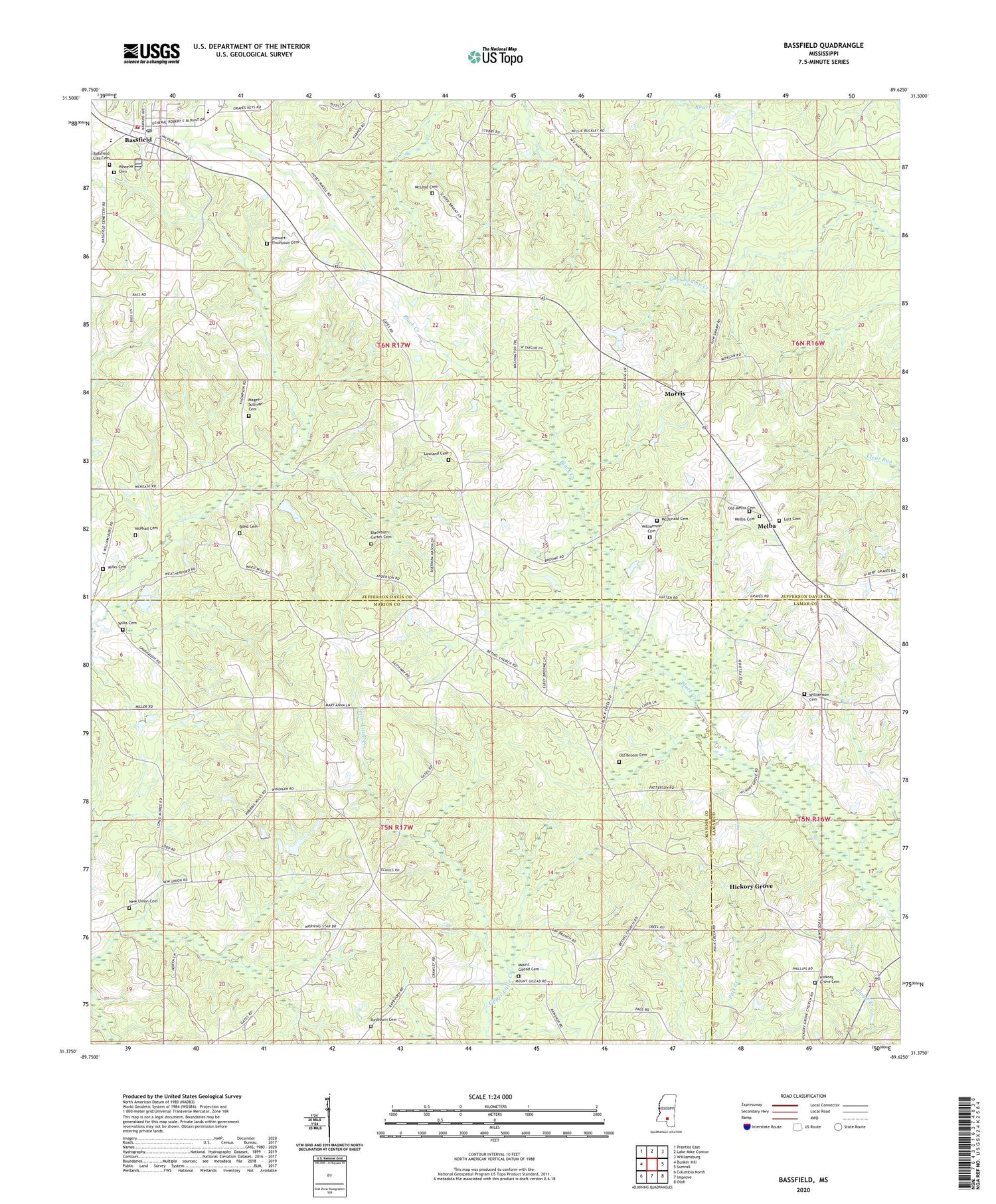 Bassfield Mississippi US Topo Map Image