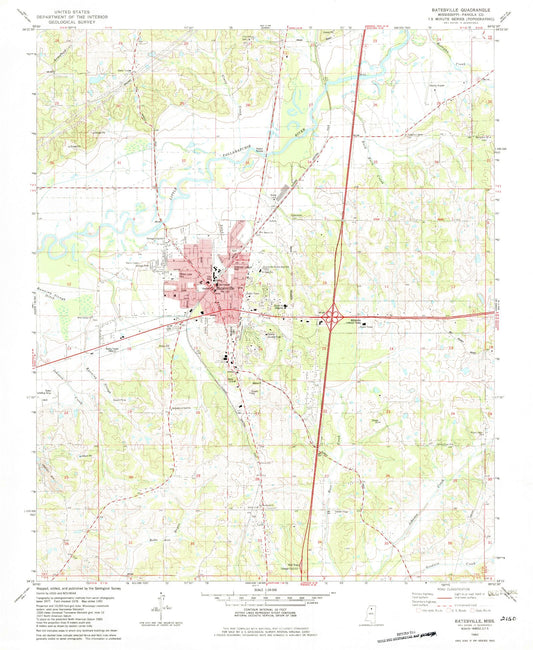 Classic USGS Batesville Mississippi 7.5'x7.5' Topo Map Image