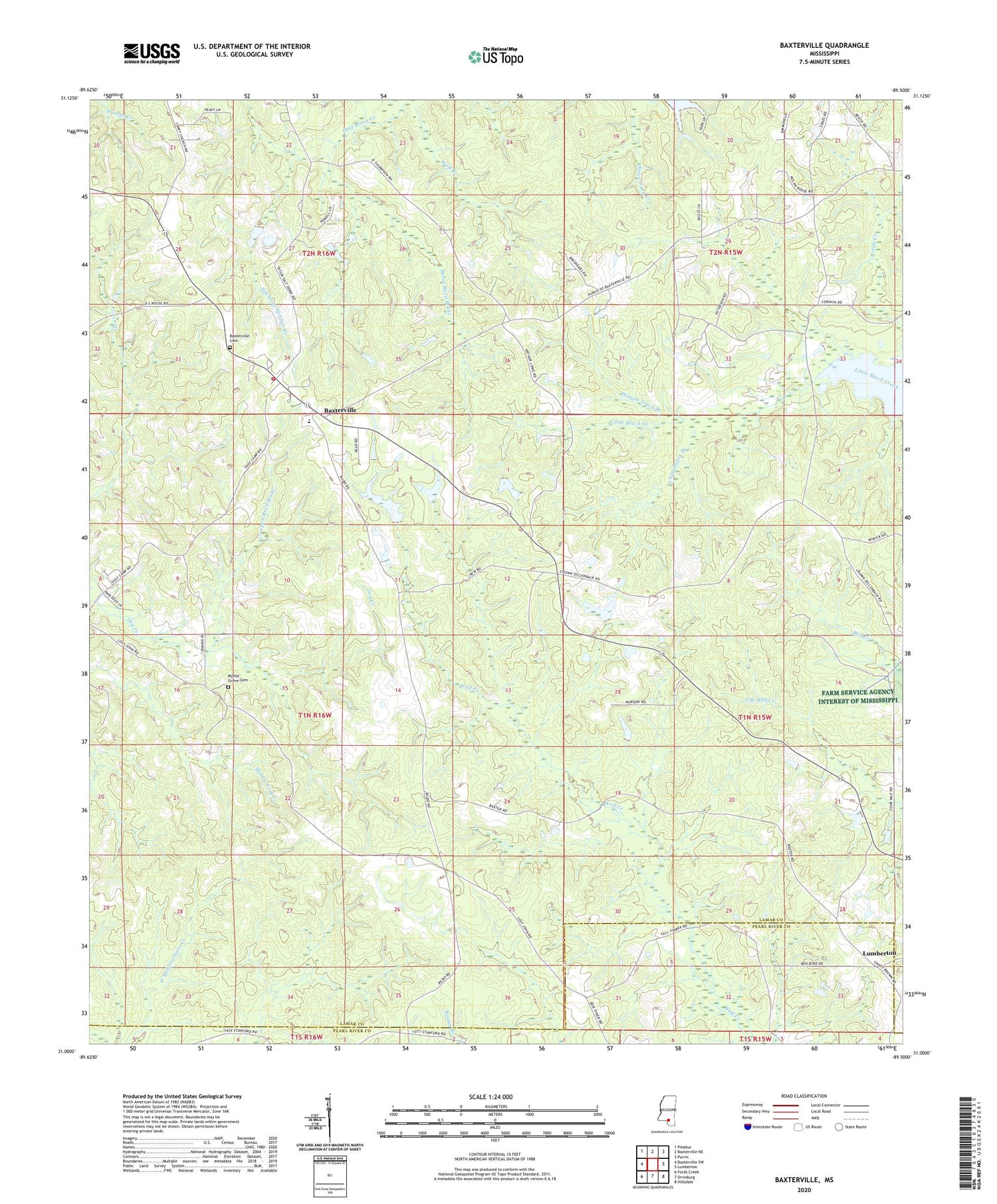 Baxterville Mississippi US Topo Map Image
