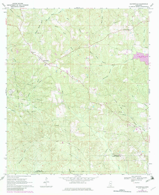 Classic USGS Baxterville Mississippi 7.5'x7.5' Topo Map Image