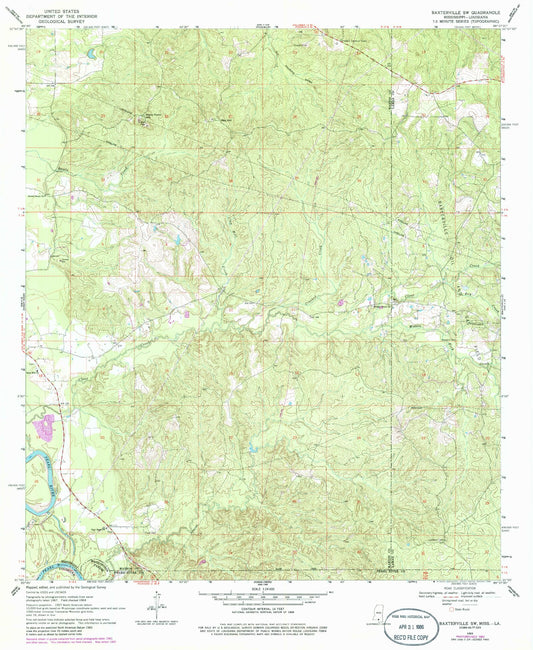 Classic USGS Baxterville SW Mississippi 7.5'x7.5' Topo Map Image