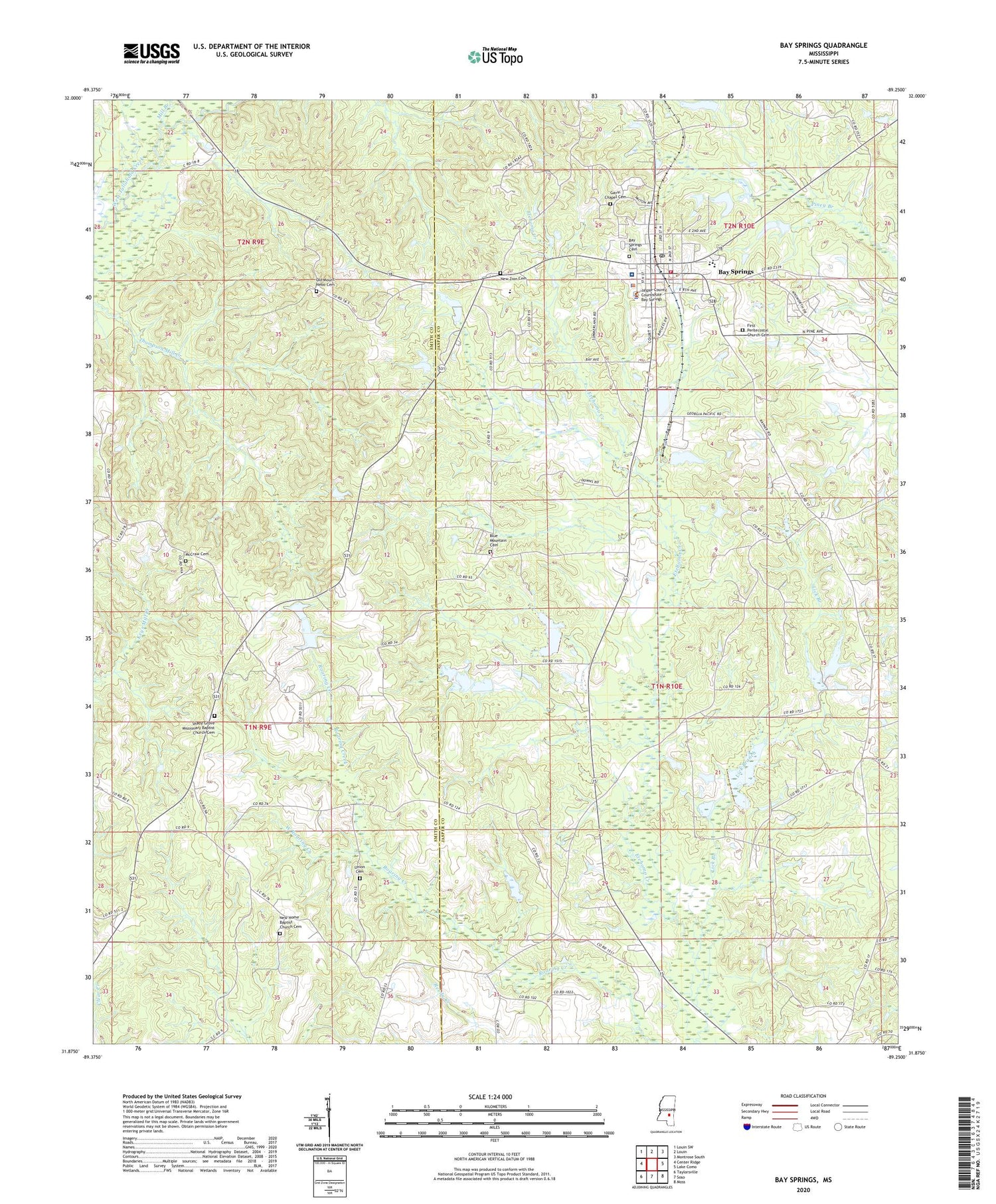 Bay Springs Mississippi US Topo Map Image