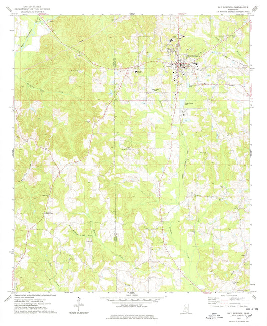 Classic USGS Bay Springs Mississippi 7.5'x7.5' Topo Map Image