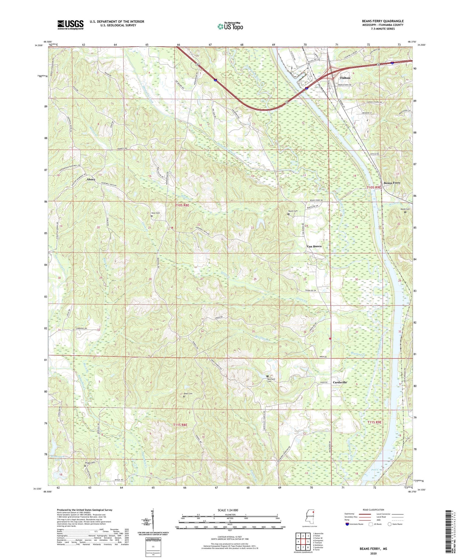 Beans Ferry Mississippi US Topo Map Image