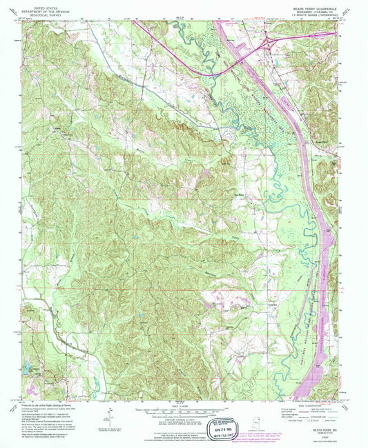 Classic USGS Beans Ferry Mississippi 7.5'x7.5' Topo Map Image