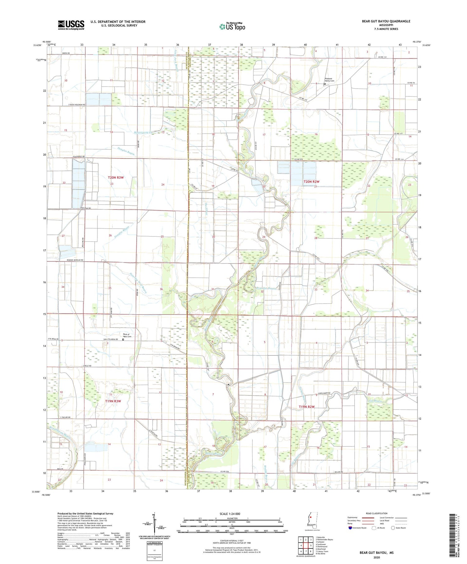 Bear Gut Bayou Mississippi US Topo Map Image