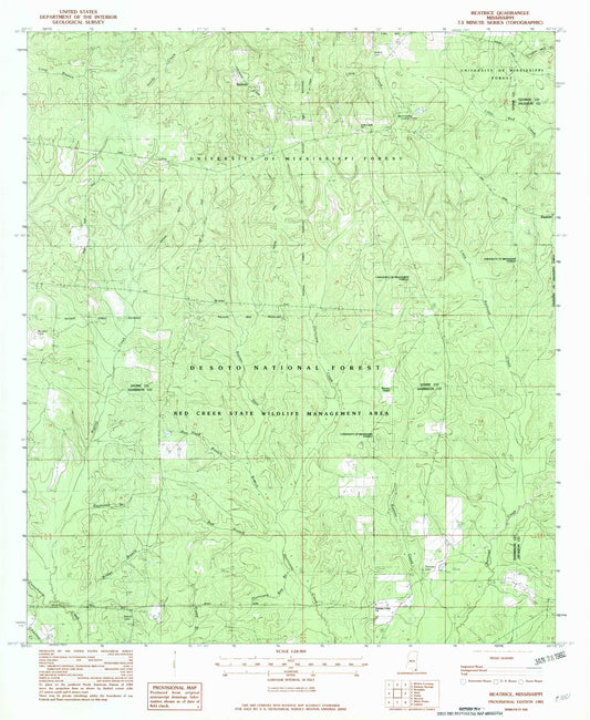 Classic USGS Beatrice Mississippi 7.5'x7.5' Topo Map Image