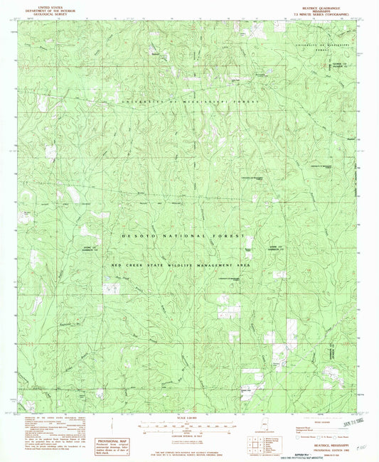 Classic USGS Beatrice Mississippi 7.5'x7.5' Topo Map Image