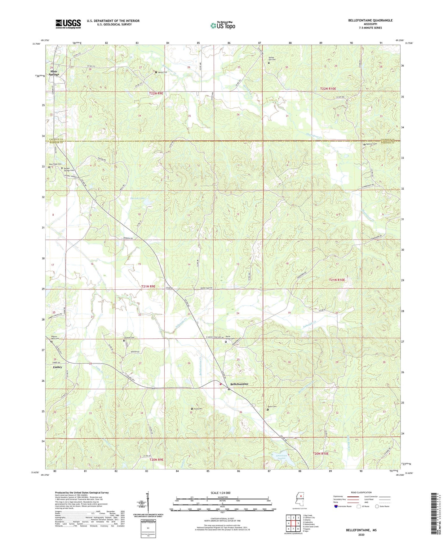 Bellefontaine Mississippi US Topo Map Image