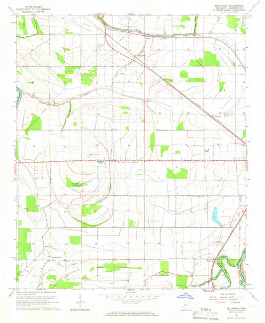 Classic USGS Bellewood Mississippi 7.5'x7.5' Topo Map Image