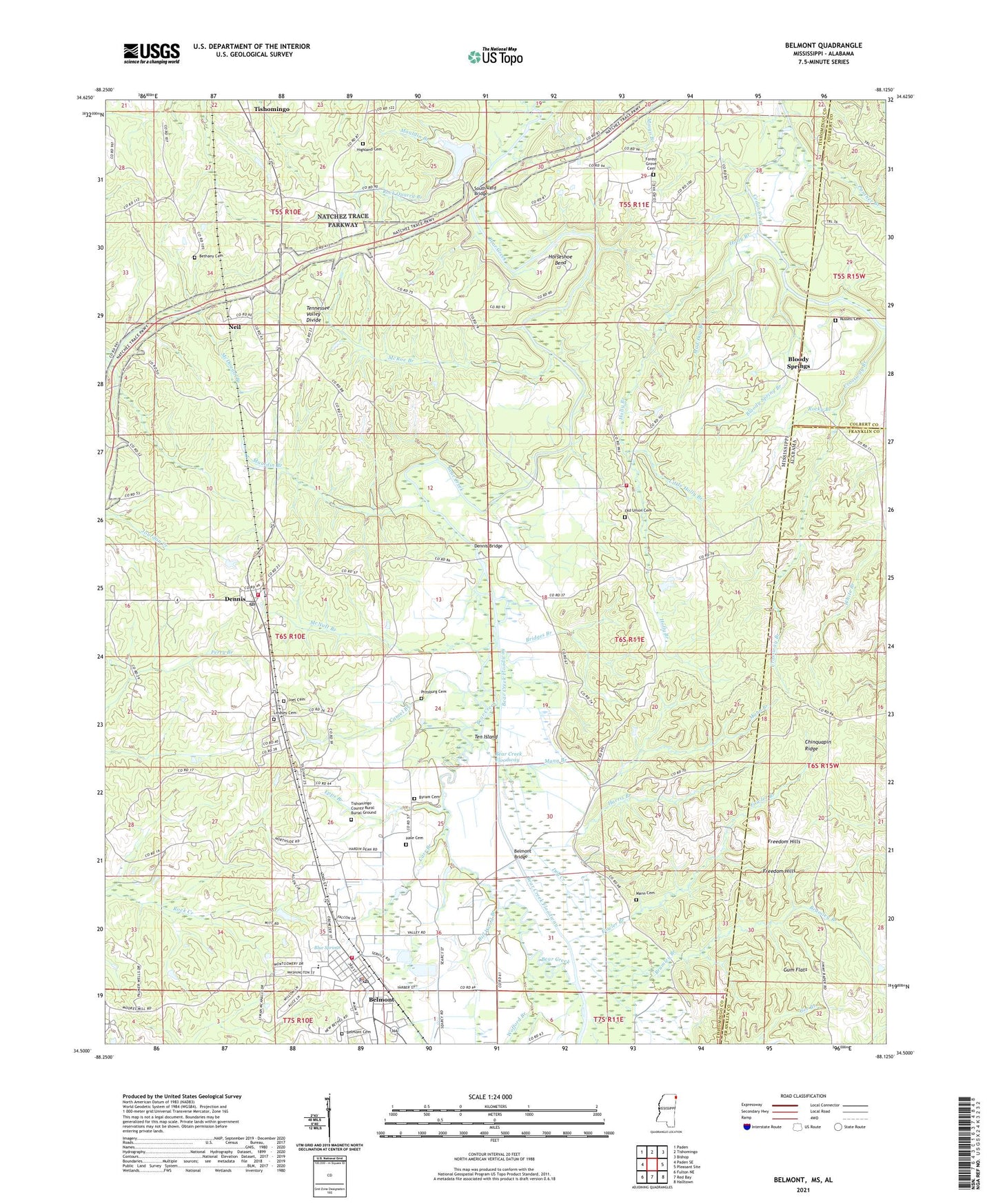 Belmont Mississippi US Topo Map Image