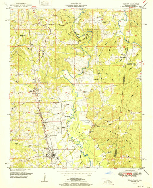 Classic USGS Belmont Mississippi 7.5'x7.5' Topo Map Image