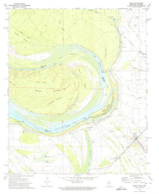 Classic USGS Benoit Mississippi 7.5'x7.5' Topo Map Image