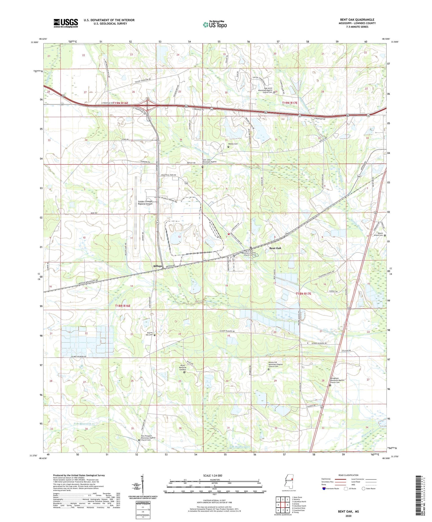 Bent Oak Mississippi US Topo Map Image
