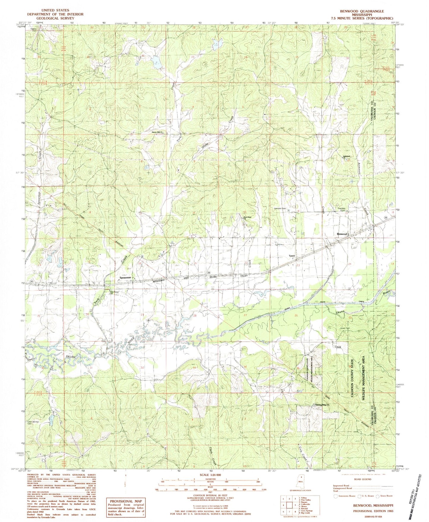 Classic USGS Benwood Mississippi 7.5'x7.5' Topo Map Image