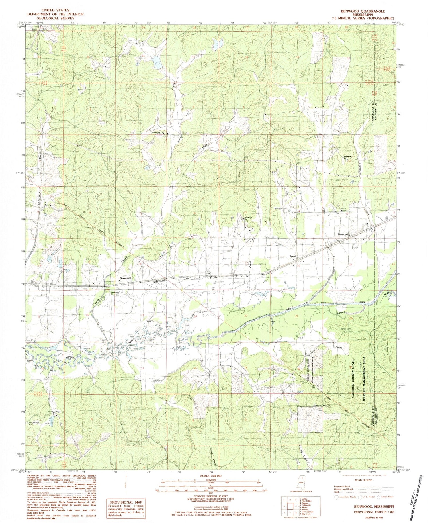 Classic USGS Benwood Mississippi 7.5'x7.5' Topo Map Image