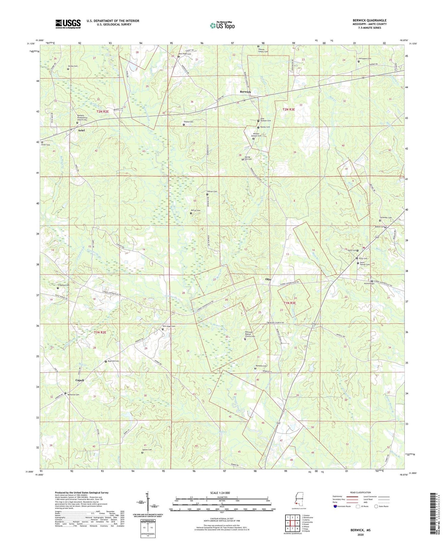 Berwick Mississippi US Topo Map Image