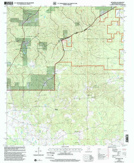 Classic USGS Betheden Mississippi 7.5'x7.5' Topo Map Image